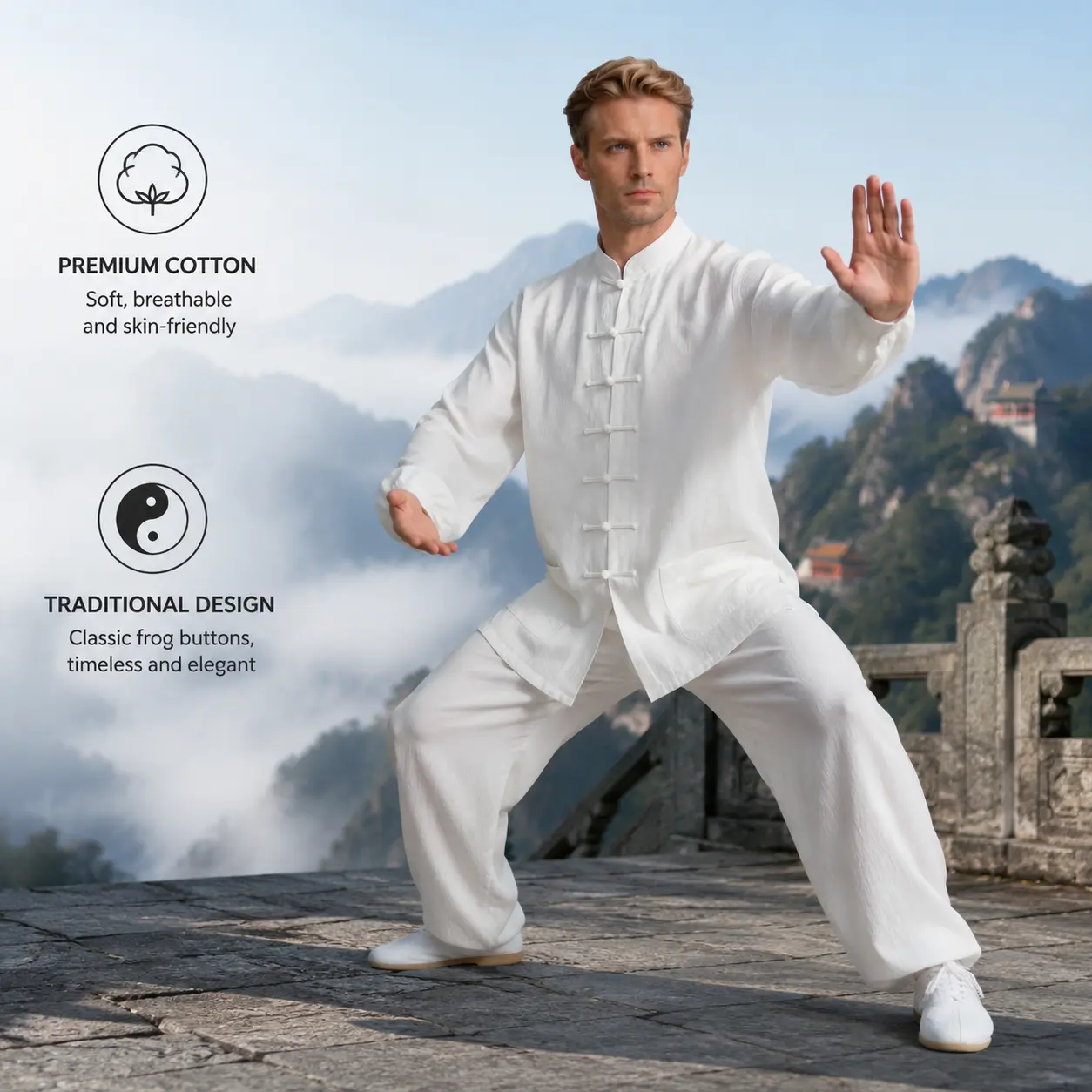 Lightweight Long-Sleeve Cotton-Linen Tai Chi Outfit