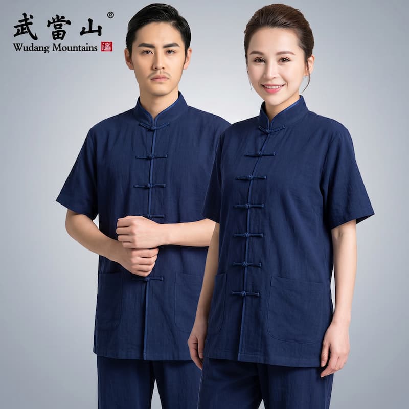 Summer short-sleeved thin breathable cotton and linen tai chi suit