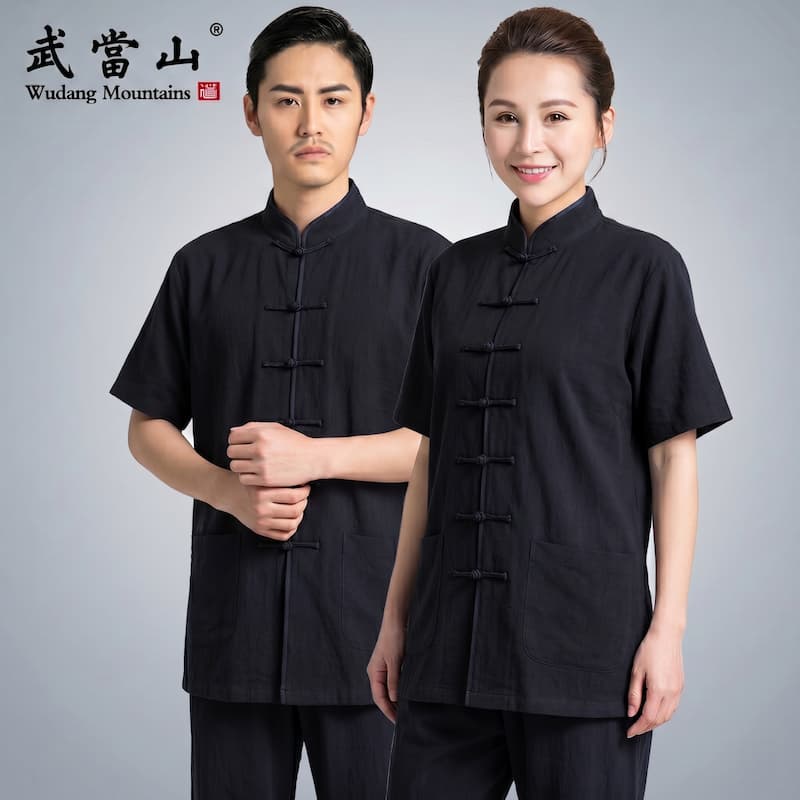 Summer short-sleeved thin breathable cotton and linen tai chi suit