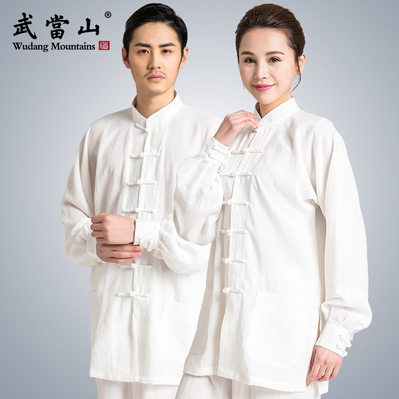 Lightweight Long-Sleeve Cotton-Linen Tai Chi Outfit Set, Standard White