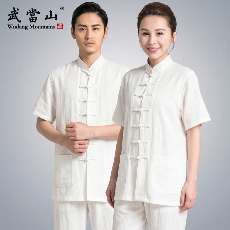 Summer short-sleeved thin breathable cotton and linen tai chi suit